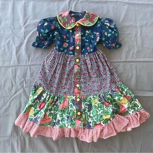 VINTAGE LINDSAY JORDAN DRESS Size 5/6 XS Cottage 90’s Mixed Print Colorful GUC